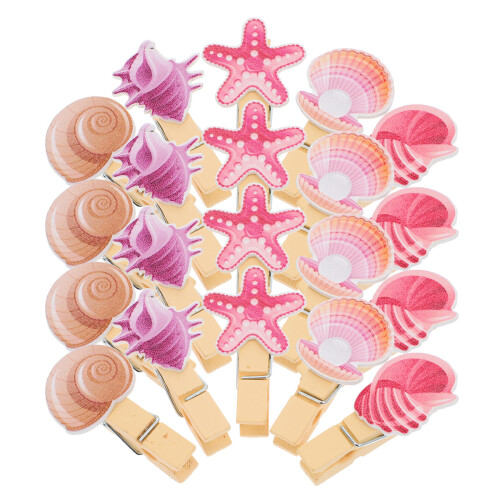 30Pcs Rosa Ocean Tema Träklämma Skal Design Hållare