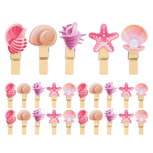 30Pcs Rosa Ocean Tema Träklämma Skal Design Hållare 1