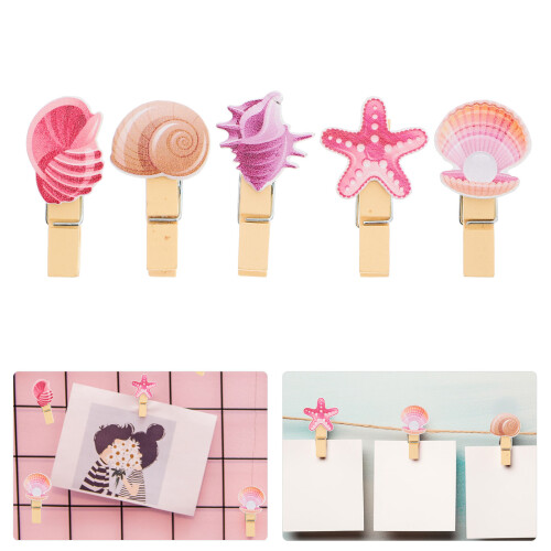 30Pcs Rosa Ocean Tema Träklämma Skal Design Hållare 2