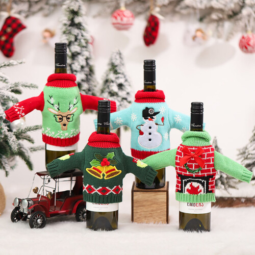 Pull de noël couverture de bouteille de vin-bonhomme de neige 1