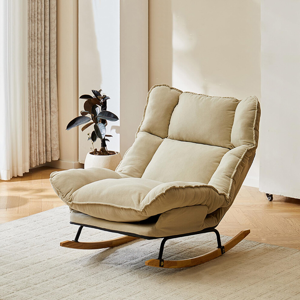 Rocking Chair Adjustable Recliner High Back Headrest Nursing Glider Upholstered Chair Beige No Footstool-image-OPC-PMJTP8P-NEW