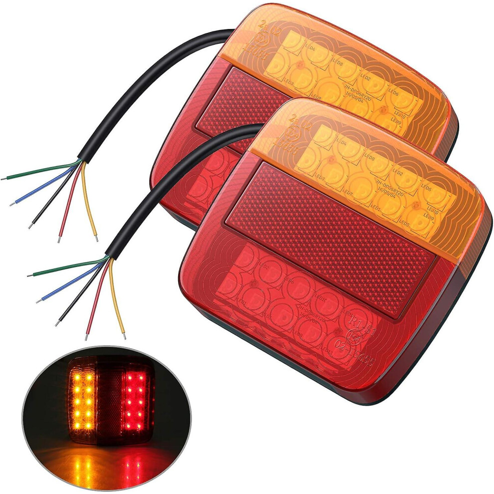 Kikidex (As Show, One Size) 2 Pcs Led Tail Light Light Red & Amber & White Multifunctional Trailer Truck Caravan Van Boat Lamp License Light Light, 12V