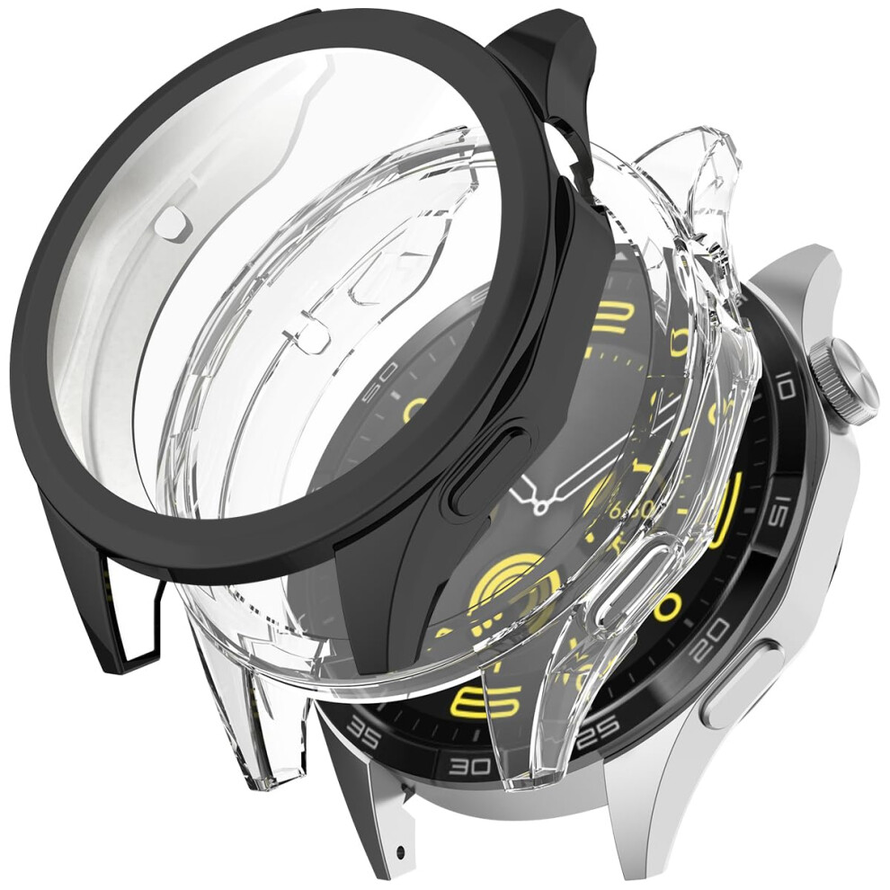 Case For Huawei Watch Gt4 46Mm, 2-Pack Soft Tpu Bumper With Screen Protector, Anti-Scratch Shockproof Full Protective Cover, Clear+ Black 9105992827633