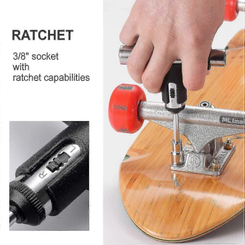 (As show, One size) Skate Tool All-In-One Multi-Function Ratchet Skateboard Tool with Skateboard Griptape Eraser Kit 2