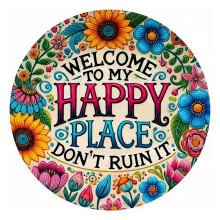 Florals Themed Metal Sign Decors Welcome To Happy Place-M B