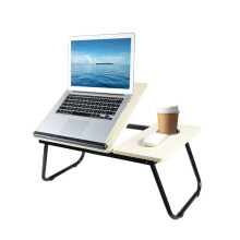 (WOOD) Foldable Laptop Desk, Laptop Table with Cup Holder, Height Adjustable Computer Bed Tray Table, Reading Holder Notebook Stand for