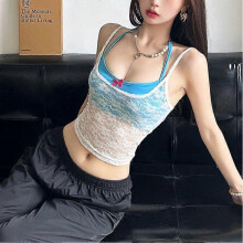 (S, D) Womens Lace Mesh Halter Crop Top  Sexy Layered Camisole with Bow Detail