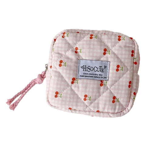 Cherries Print Sanitary Pad Pouch Multifunctional Travel-Pink