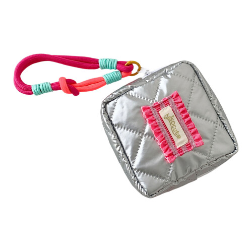 Shining Silver Square Cosmetic Bag With Detachable-rose red