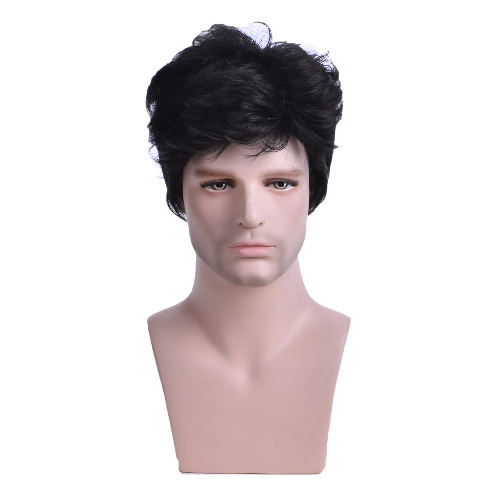 Unisex Black Short Curly Wig Men Heat Resistant Synthetic Cosplay