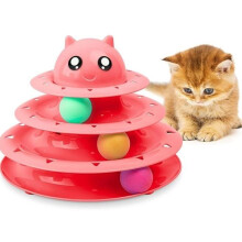 (Pink) FurDreams Cat Roller Ball Toy Interactive - Green, 3 Tier Tower Fun Cat Ball Track Toy with 3 Colour Balls, 3 Level Cat Teaser Toy with Cat
