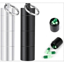 (Black) Pill box Portable aluminum first aid kit, 22*78mm, detachable, aluminum alloy sealed waterproof compartment for outdoor use