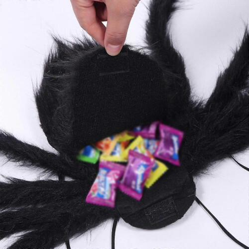 (black) Spider Backpack - Halloween Costume Prop with Adjustable Legs and Candy Bag