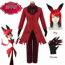 (L, ALASTOR Costume) suitable for hazbin hotel alastor cosplay costume full set for men and women with jacket, pants, shirt, tie, gloves, and wig