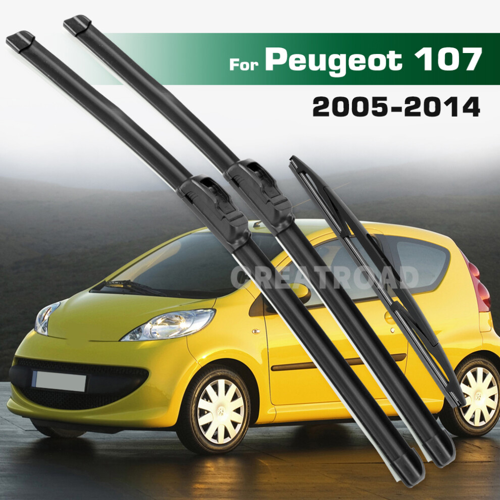 (3Pcs) Wiper Lhd&Rhd Front & Rear Wiper Blades Set For Peugeot 107 2005 - 2014 Windshield Windscreen Window Brushes 6935159280987