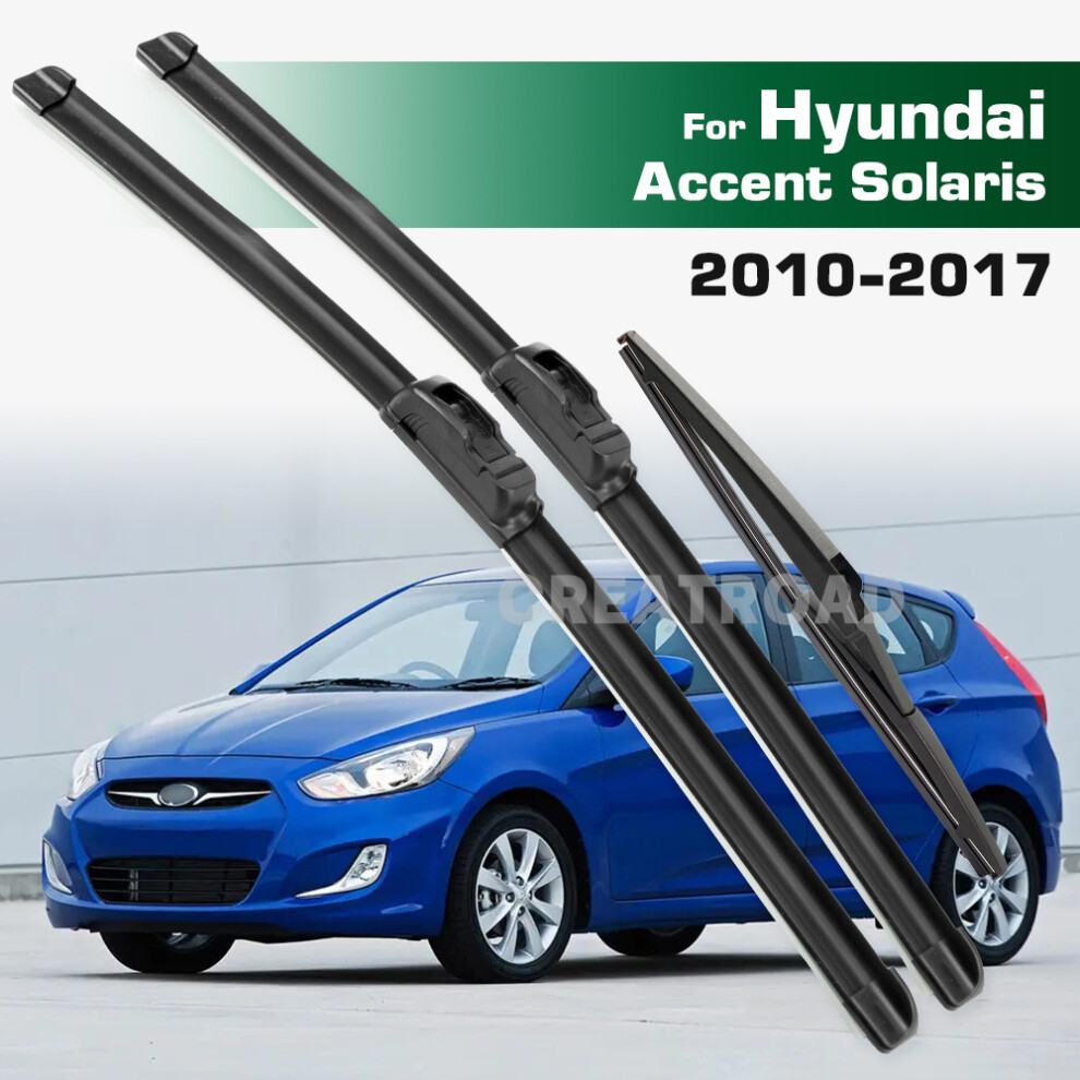 (3Pcs) Wiper Lhd&Rhd Front & Rear Wiper Blades Set For Hyundai Solaris Rb Hatchback 2010 - 2017 Windshield Windscreen 6935159280192