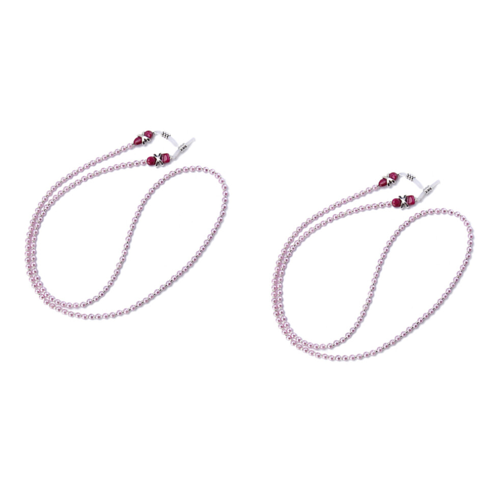 Happyyami Pink 2Pcs Eyeglasses Strap Pearl Beaded Sunglasses Retainer For Sports