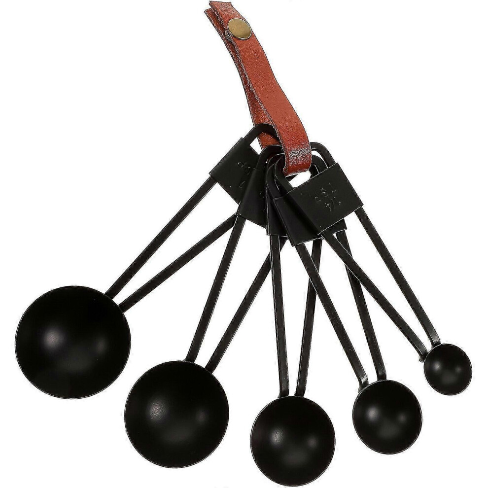Set Of 5 Stainless Steel Nesting Measuring Spoons, Kitchen And Baking Tool Black