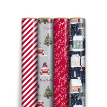 4 Rolls Christmas Wrapping Paper 7M Contemporary Gift Wrap & 32 Matching Tags