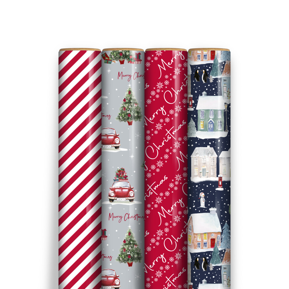 Tallon 4 Rolls Christmas Wrapping Paper 7M Contemporary Gift Wrap & 32 Matching Tags