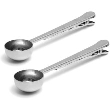 in 1 Coffee Measuring Spoon, Long Teaspoon with Ziploc Bag Clip, Stainless Steel, 2 Pack