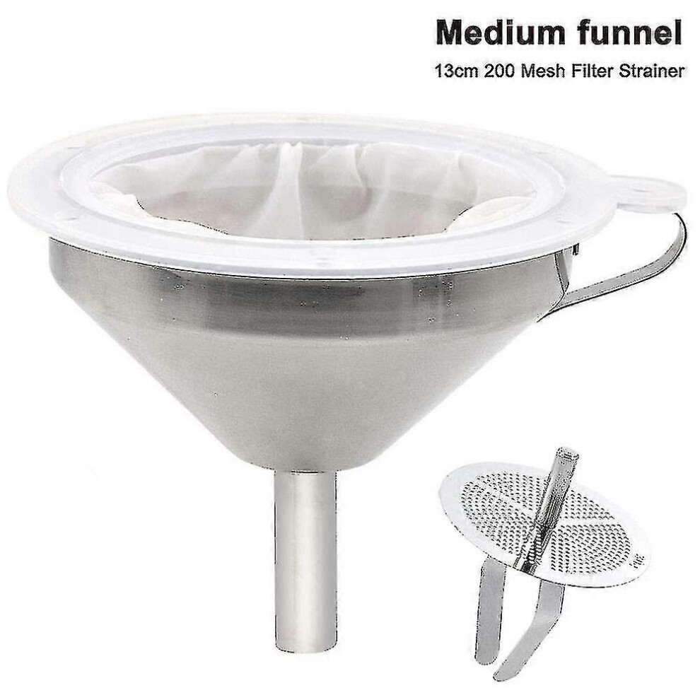 Stainless Steel Kitchen Funnel with 13cm 200 Mesh Food Strainer