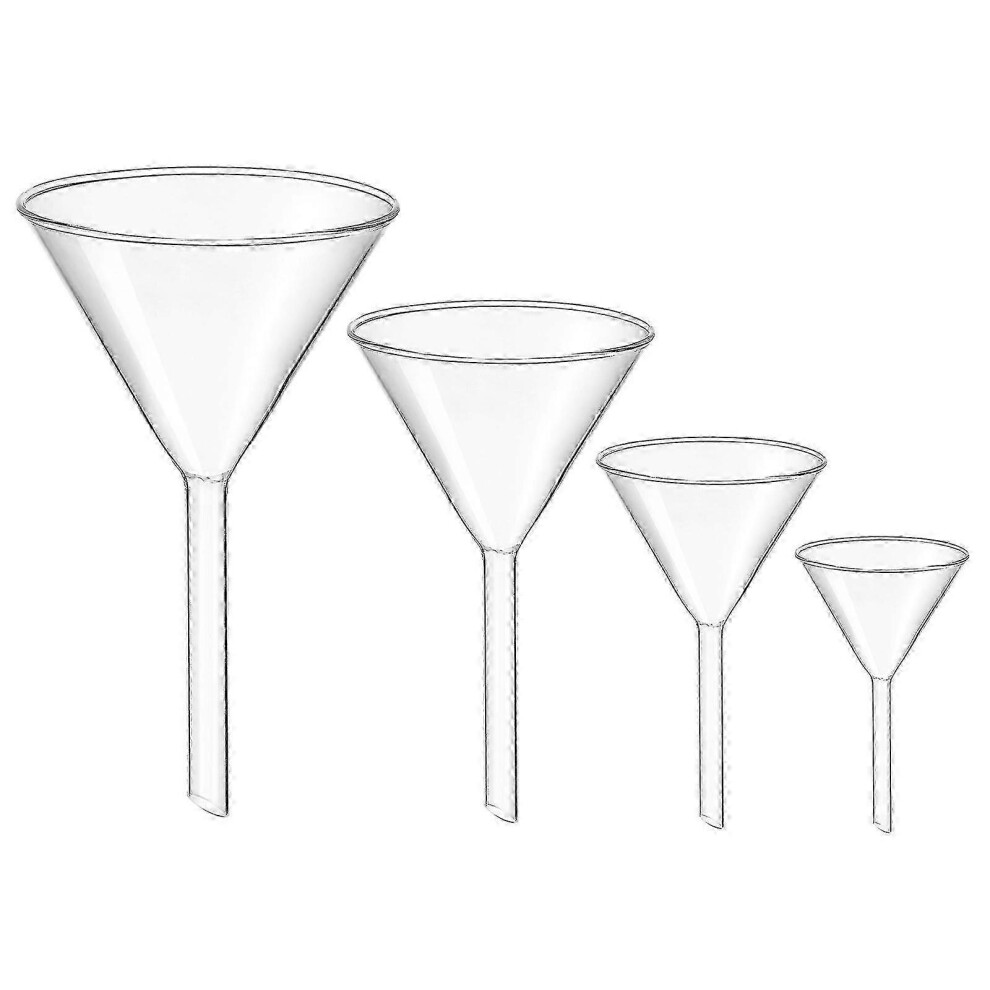 Set of 4 Glass Laboratory Funnels, School Teaching Funnels, Short Stem Experiment Funnels, Clear Funnels