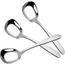 Set of 3 Thick Stainless Steel Square Soup Spoons, Flat Square Spoons, Large and Deep, Soup Spoons - Silver