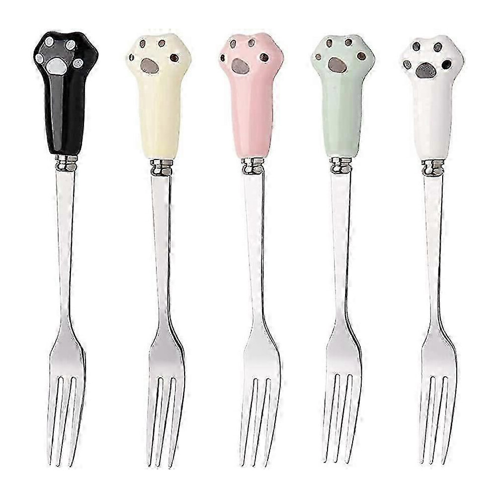 Pcs Stainless Steel Fruit Forks Set with Ceramic Handle, Creative Cute Fruit Dessert Fork, Cat Claw Cake Fork, Small Fruit Fork
