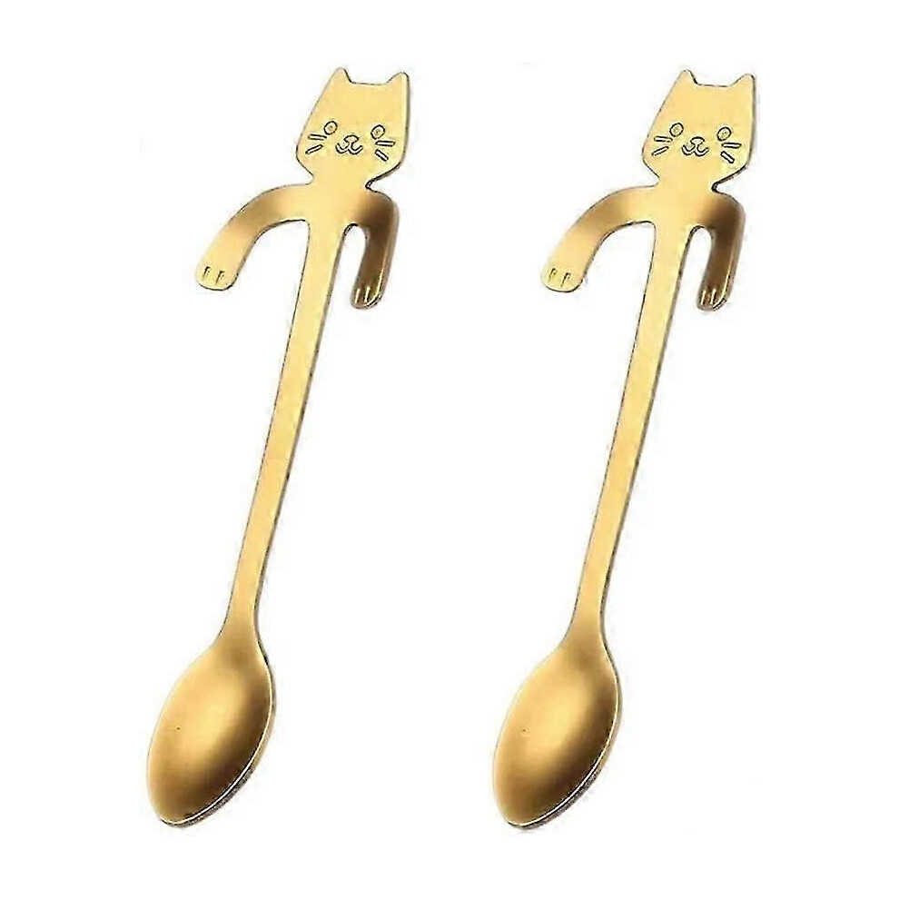 Cute Cat Coffee Spoon Teaspoon Stainless Steel 4pcs (Gold)