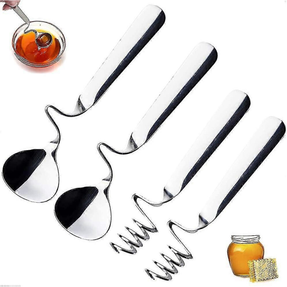 Honey and jam spoon, 4 stainless steel spoons, dessert spoon, spiral cutlery, jam jar