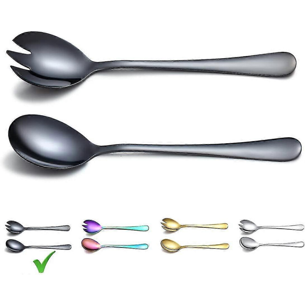 Stainless Steel Salad Servers With Colorful Titanium Plating, Salad Servers, Salad Fork, 2 Pieces (Black) Black