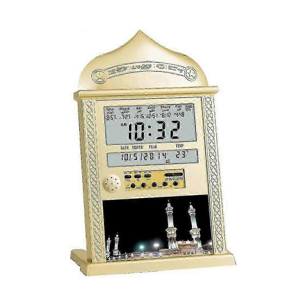 Kikidex (As Show, ) Azan Mosque Prayer Clock Islamic Mosque Azan Calendar Muslim Prayer Wall Clock Alarm Ramadan Home Silver