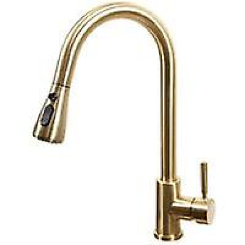 (As show, One size) Kitchen mixer tap & pull-out spray - Brushed gold 2