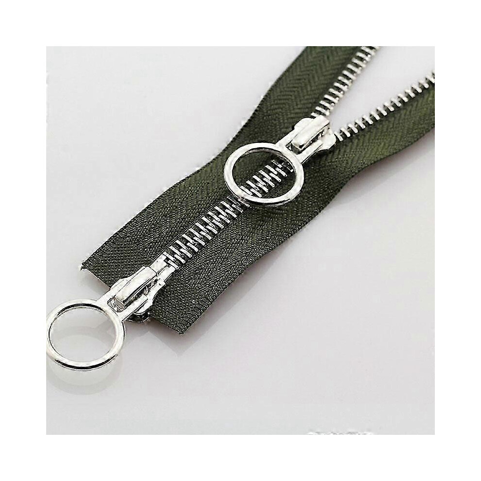 Kikidex (70Cm, Gray) 5# 70/90Cm Metal Zipper Double Slider Round Ring Zipper For Diy Sewing Garment