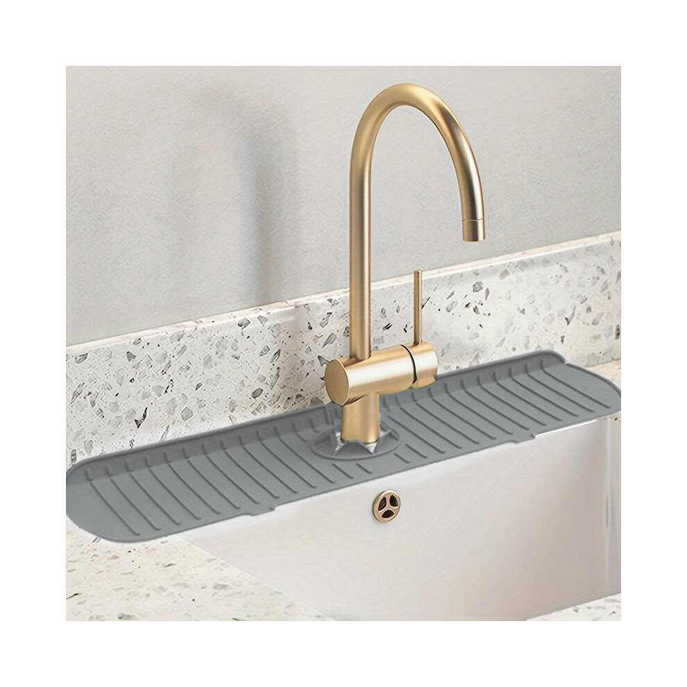 (Grey, L) Silicone Dish Drying Mat, 1 Count Splash-Proof Sink Mat, Faucet Water-Splashing Guard, Kitchen Sink Mat, Non-Slip Faucet Mat, Kitchen 5071832434535