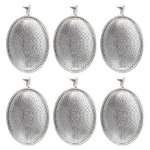 6Pcs 30X40 Mm Diy Oval Pendantskål Fattning Kedja (Antiksilver)