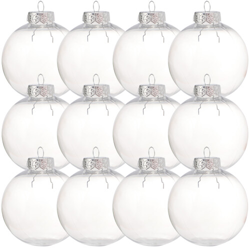 12Pcs Clear Plastic Christmas Balls Reusable Fillable Tree Decoration