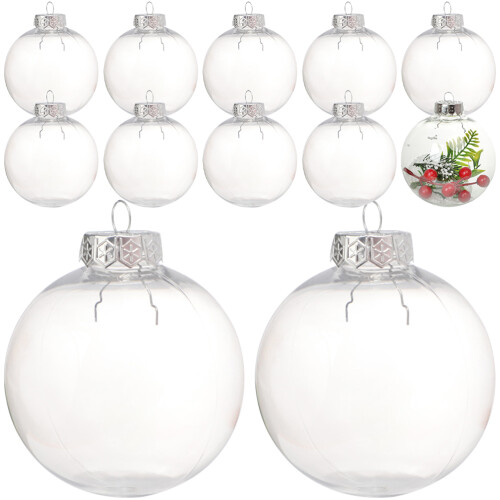 12Pcs Clear Plastic Christmas Balls Reusable Fillable Tree Decoration 1