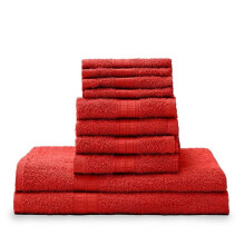 (Red) Set of the 10 luxury towels includes 2 bath towel 70x 140cm, 4 hand towel 40x66 cm, 4 wash towel 30x30 100% Cotton