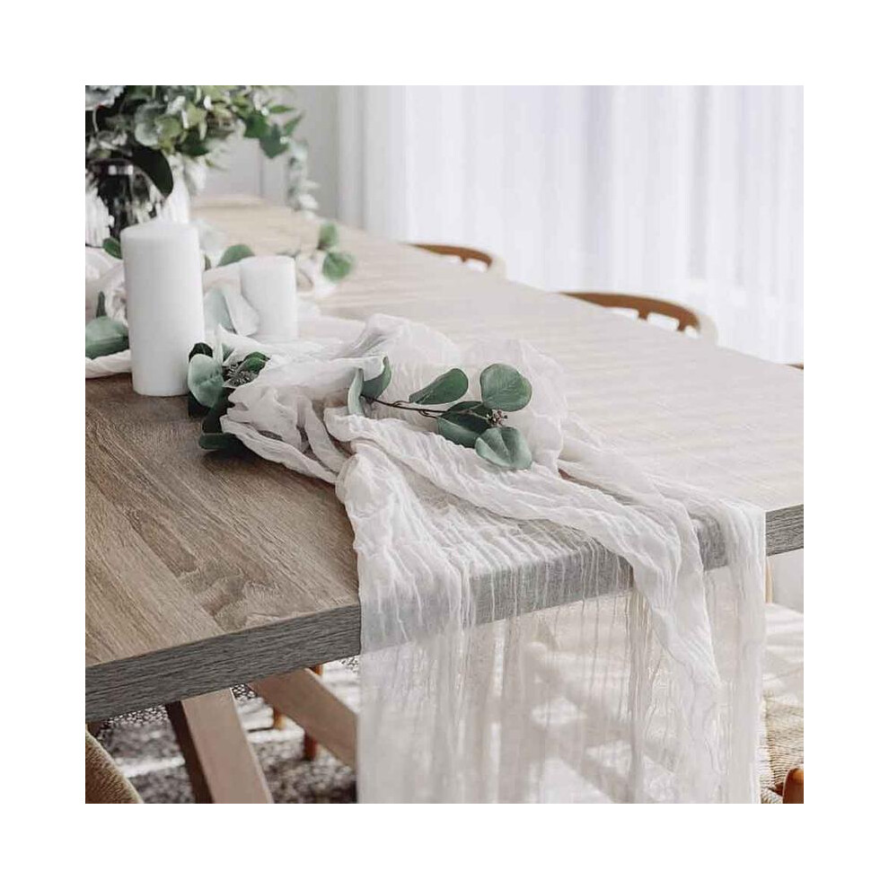 (white, 1 count-90*180cm/35.4*70.9inch) Cheesecloth Table Runner, 1 Set Boho Style Long Gauze Romantic Table Runner for Wedding & Birthday Party-image-OPC-PMJXSSJ-NEW