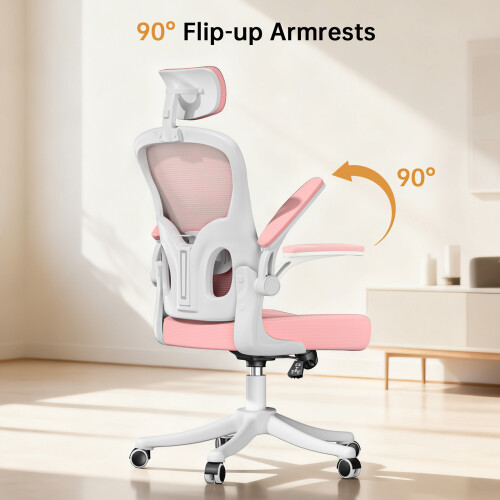 (Pink A) Ergonomic Office Chair With Adjustable Headrest 1