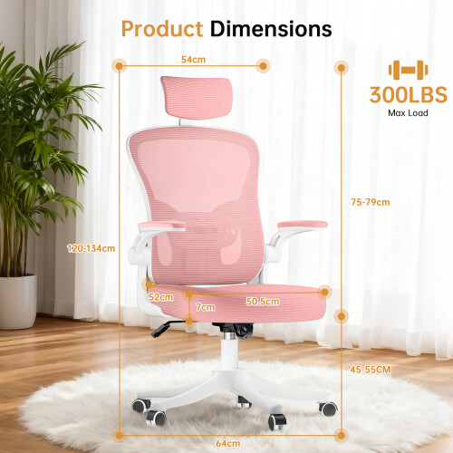(Pink A) Ergonomic Office Chair With Adjustable Headrest 2