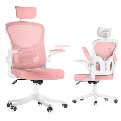 (Pink A) Ergonomic Office Chair With Adjustable Headrest