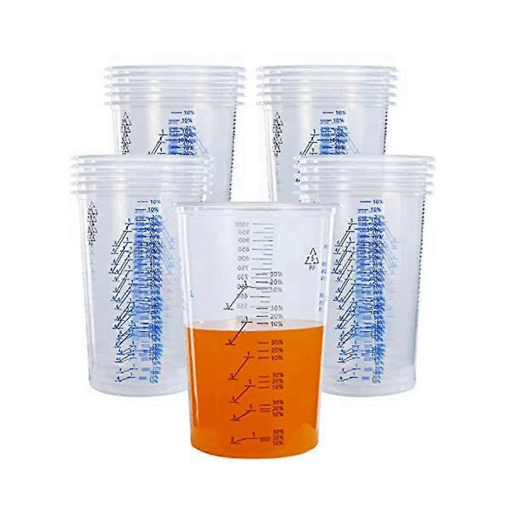 32 oz (1000 ml) Disposable Flexible Clear Plastic Graduated Mixing Cups for Paint, Resin, Epoxy