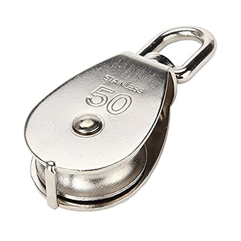 Pulley Block M50 Stainless Steel Roller Wheel Single Wheel Swivel 400Kg Capacity Wire Rope Pulleys 9105992829699