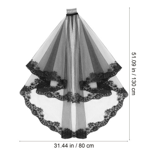 Eleganter Schwarzer Hochzeitsschleier Mit Zarter Spitze 1