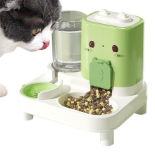 Cat Feeder Automatic 2-In-1 Feeder And Waterer, Detachable Water Dispenser, Kitten Puppy Compatible, Indoor Travel Green