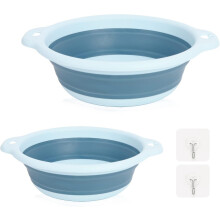(As show, One size) 2 Pack 2 Sizes Collapsible Dish Bowls with 2 Hooks - Multipurpose Basket for Kitchen, Outdoor, Travel, Camping, Caravans