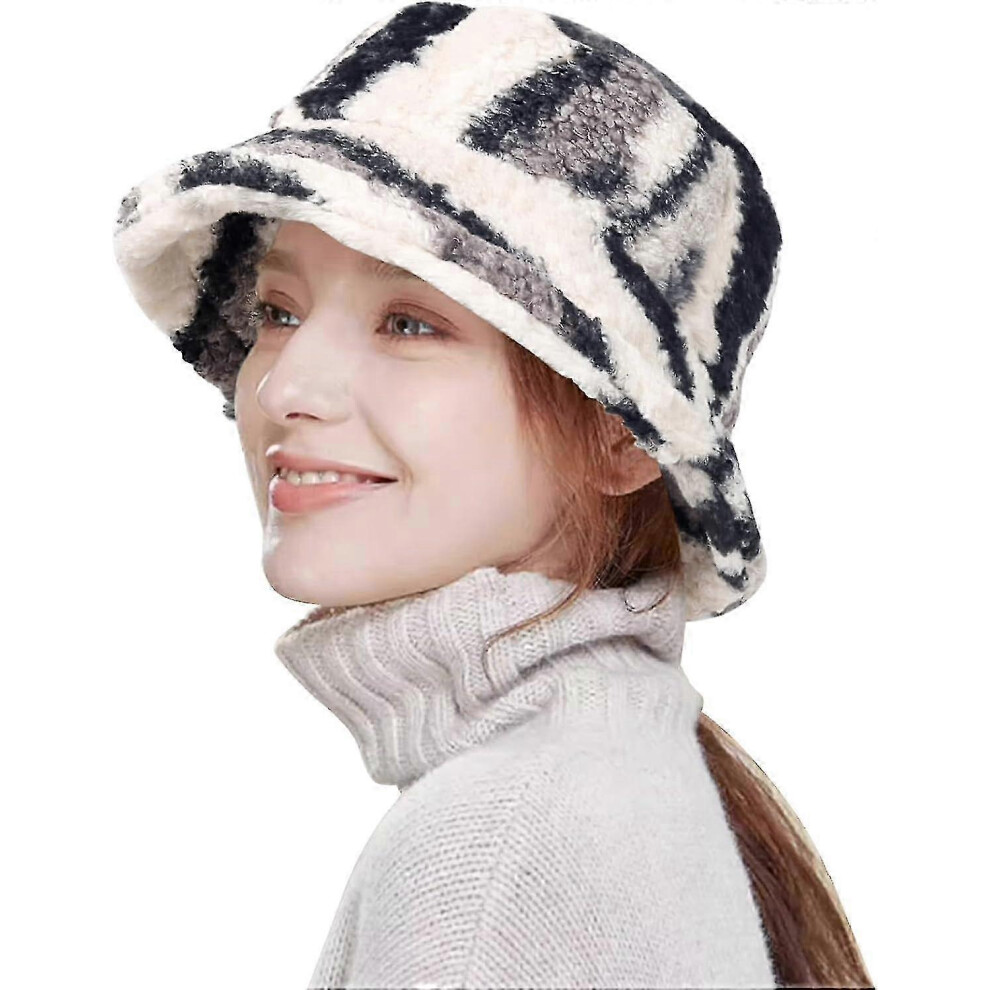 Kikidex (As Show, Leopard-) Winter Bucket Hat Fluffy Faux Fur Fisherman Plush Warm Hats Cute Fuzzy Bucket Hat For Women Premium Brown